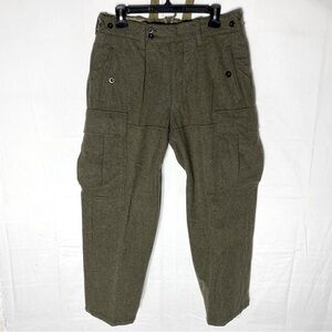 Vintage German Military Army Green Cargo Style Thick Wool Pants 32X27 Militaria